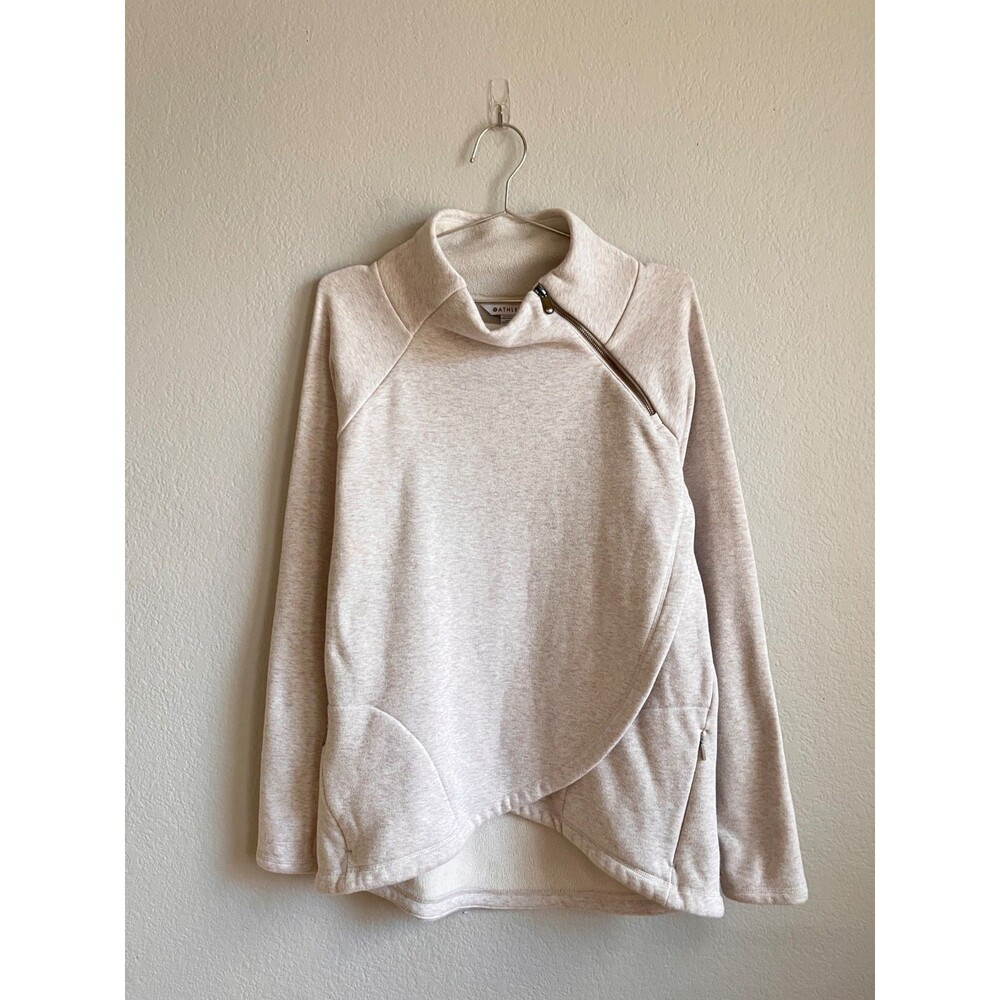 Athleta Cozy Karma Asym Pullover Sweatshirt in Oatmeal Heather Size MEDIUM TALL